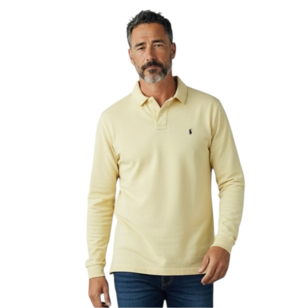 POLO RALPH LAUREN Pique Long Sleeve Polo Shirt in Butter Yellow Size XXL—SPRING! - Picture 2 of 9